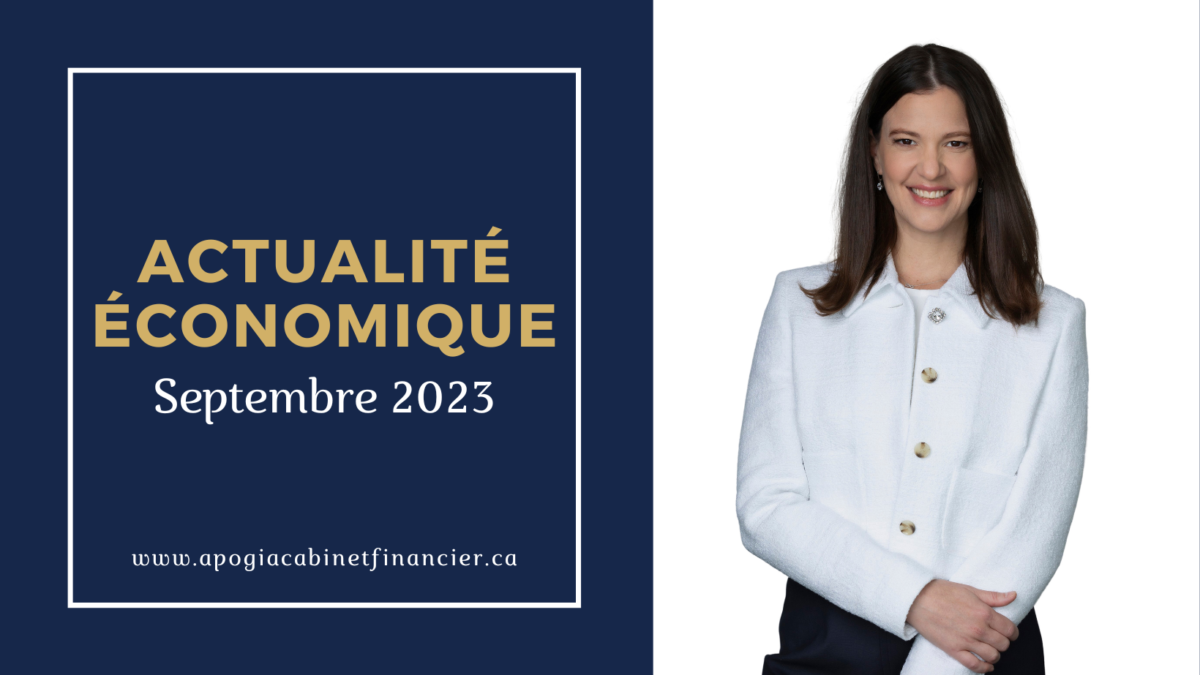 texte actualité économique septembre 2023 à gauche, avec photo de la présidente à droit.