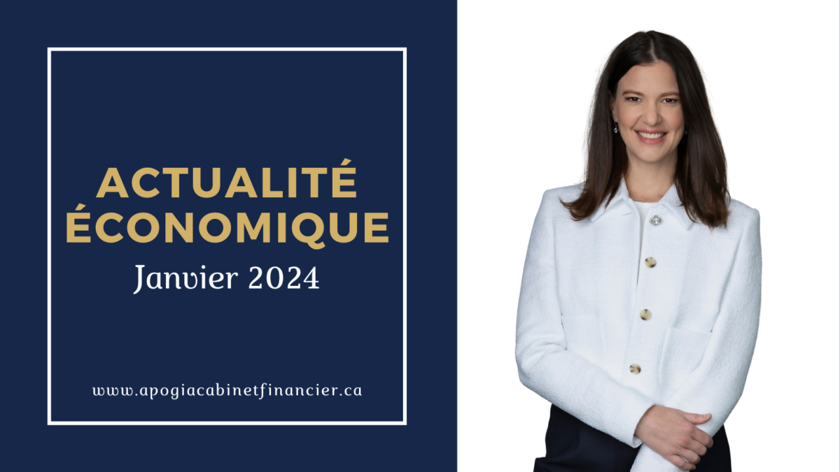 A gauche on retrouve le texte actualité économique janvier 2024 et à droite une photo de Eve Lamoureux présidente